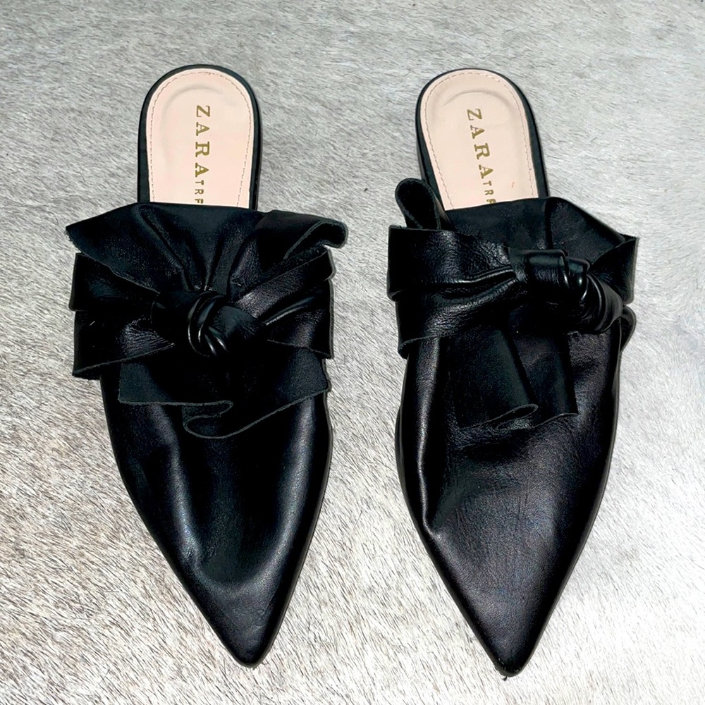 Zara black leather flats